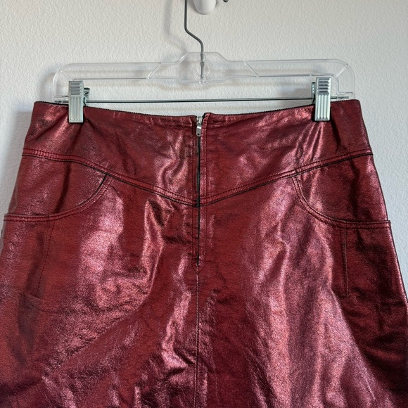 Sandro Red Metallic Sheep Leather Mini Skirt Size: 3 - Picture 4 of 14